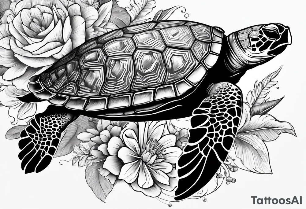 wave, turtle, flower, palm tattoo idea
