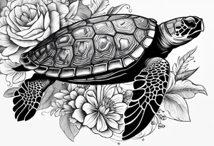 wave, turtle, flower, palm tattoo idea