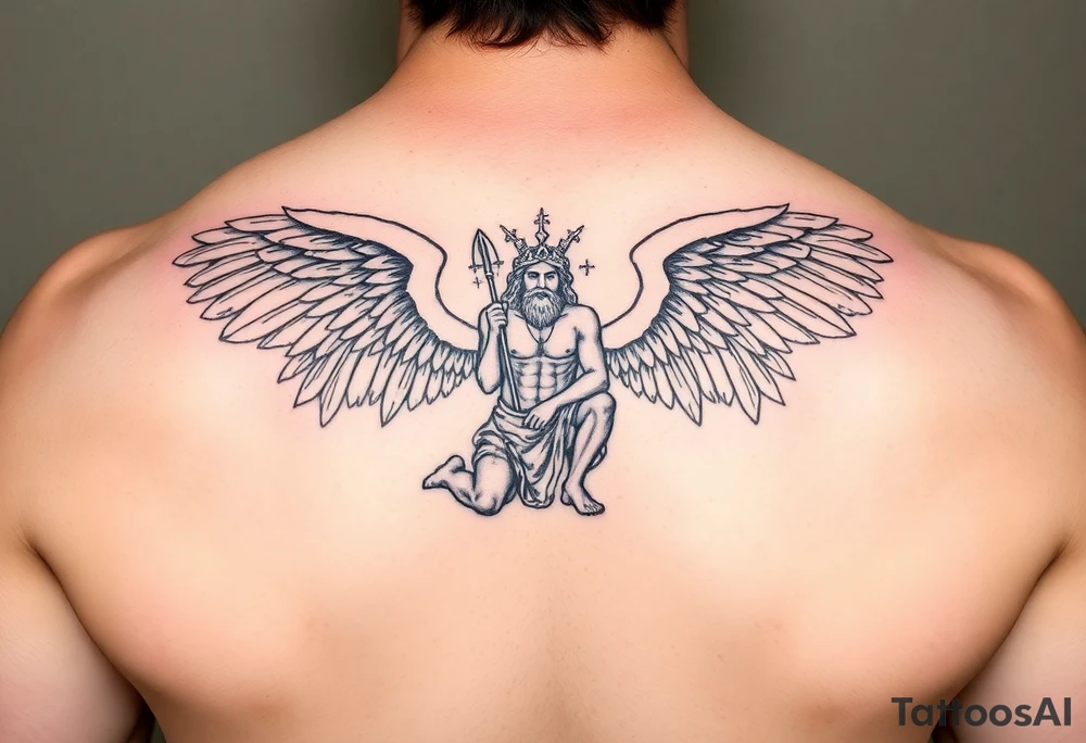 God hermes kneeling with wings wrapped around him tattoo idea tattoo idea tattoo idea