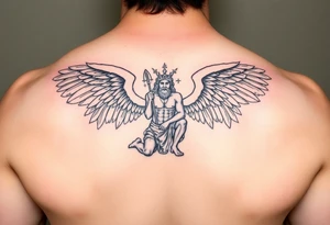 God hermes kneeling with wings wrapped around him tattoo idea tattoo idea tattoo idea