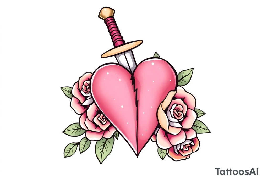 dagger piercing a heart with roses tattoo idea