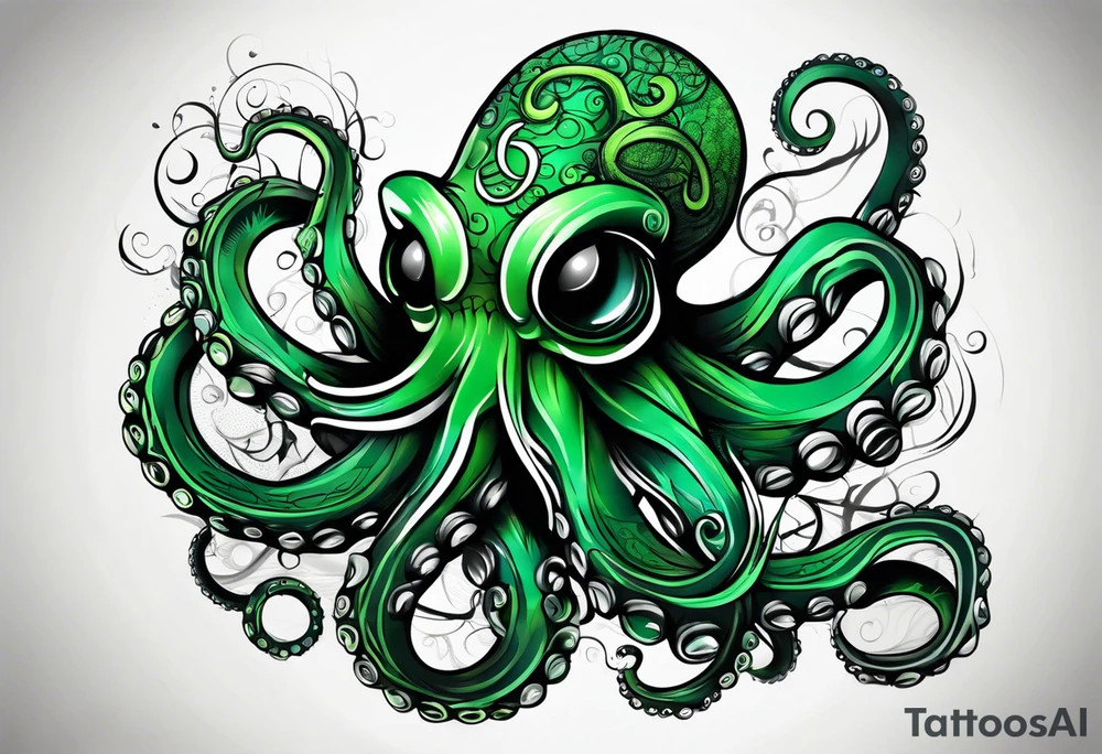 Electric octopus peacefull green tattoo idea