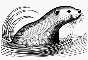 Otter swimming with straight and clear lines very little detail tattoo idea