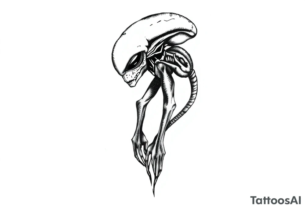 A stencil style drawing of an alien tattoo idea