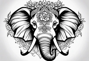 elephant face with flowers tattoo idea