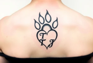A pawprint and a heart with the letters T and J tattoo idea