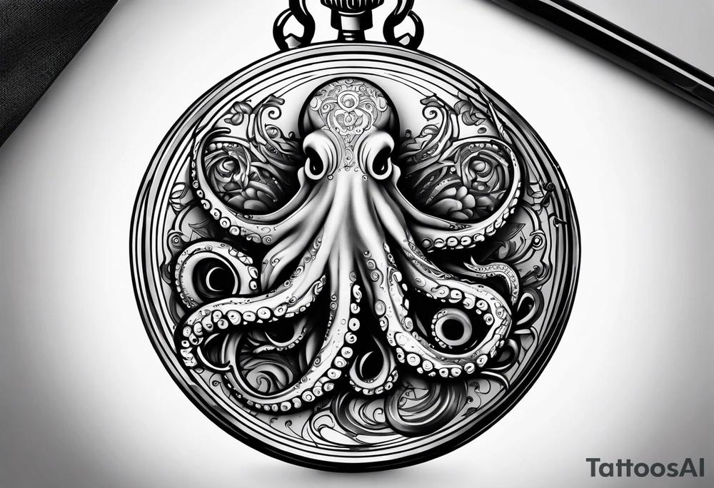 pocket watch wrapped under an aggressive octopus tattoo idea