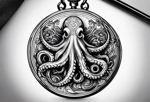 pocket watch wrapped under an aggressive octopus tattoo idea