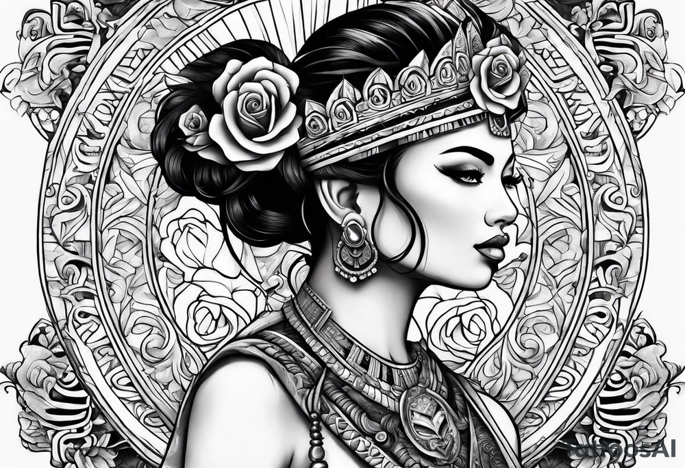 Mayan princess with roses tattoo tattoo idea