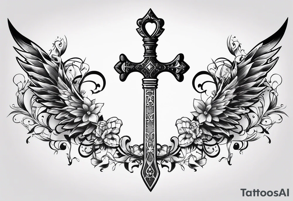 Keyblade, with a banner wrapping around the blade saying, “May your heart be your guiding key” tattoo idea