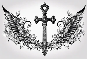 Keyblade, with a banner wrapping around the blade saying, “May your heart be your guiding key” tattoo idea