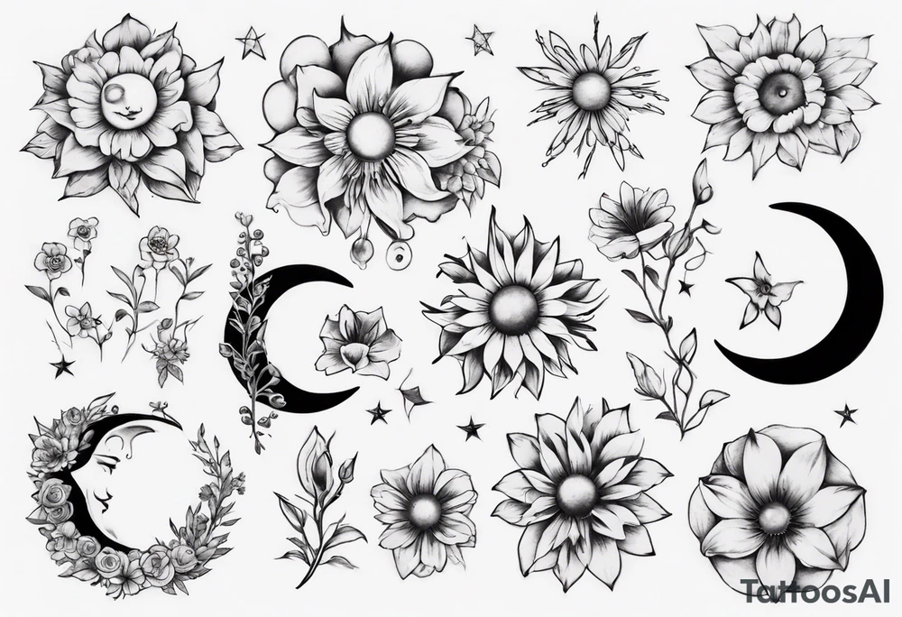 moon with flowers around it tattoo idea