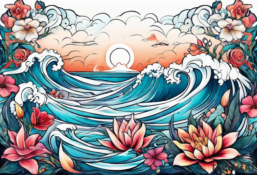 sea, flower tattoo idea