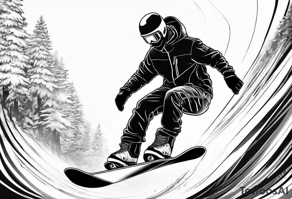 Un snowboardeur qui ride sur un half pipe tattoo idea