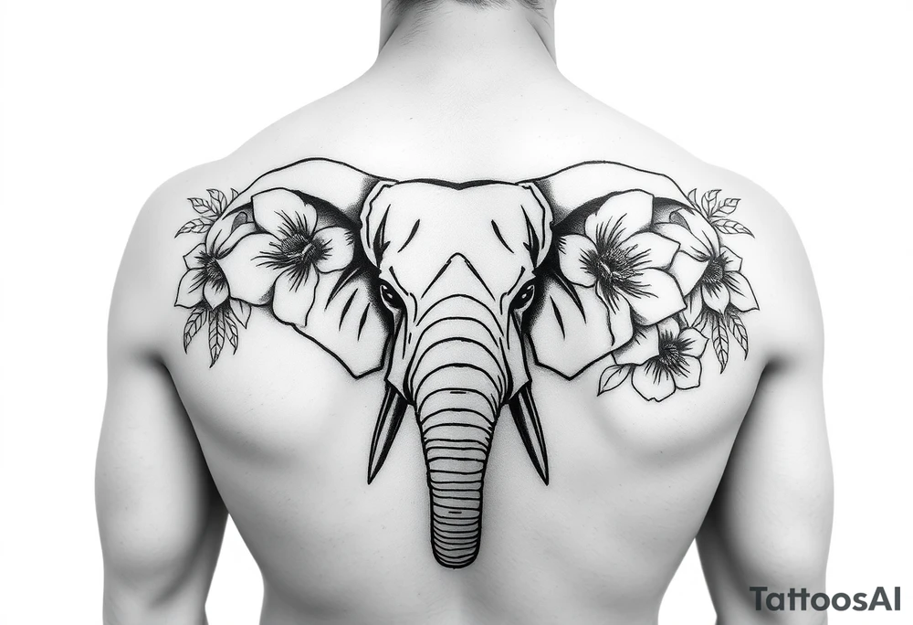 Elephant sleeve with flowers tattoo idea