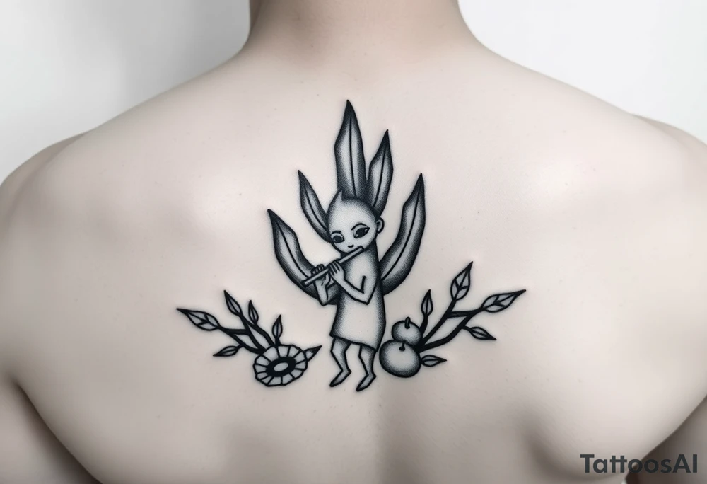 cactus in the middle
kokopelli playing flute in front ot cactus tattoo idea