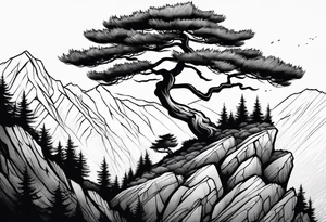 pine tree on the edge of a cliff tattoo idea