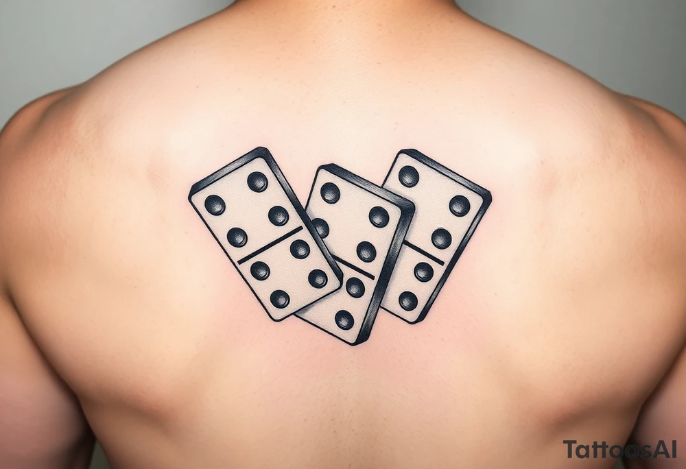 Three realistic domino tiles falling onto each other , showing the pips 8, 7, and 6. tattoo idea