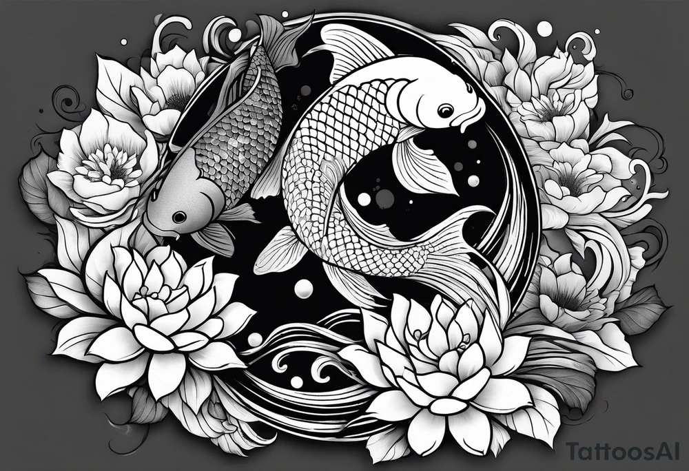 Koi fish with yin yang flower tattoo idea