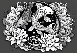 Koi fish with yin yang flower tattoo idea
