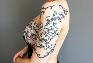 Celestial swirling tumultuous intergalactic space clouds daintily flowing like light wispy smoke tattoo idea