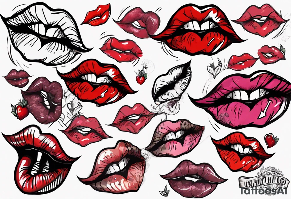 Bitten lips with "Kiss my a$$" written inside them tattoo idea