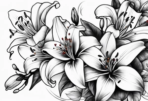 5 lilies and cherry blossom branch tattoo idea