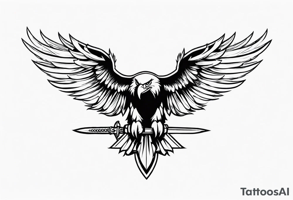 Eagle flying with sword in its claws tattoo idea