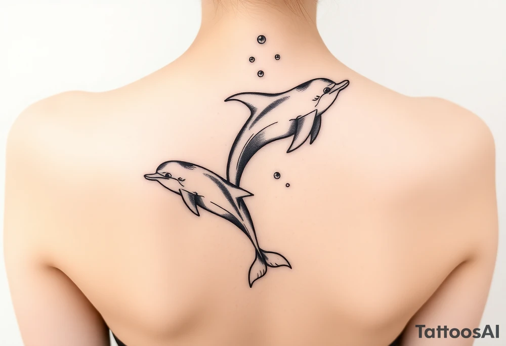 Dolphins swimming on spine tattoo idea