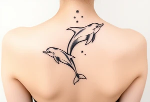 Dolphins swimming on spine tattoo idea