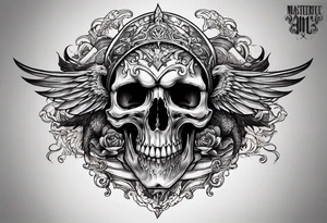 Flying fiery skull with encircling dragon tattoo idea