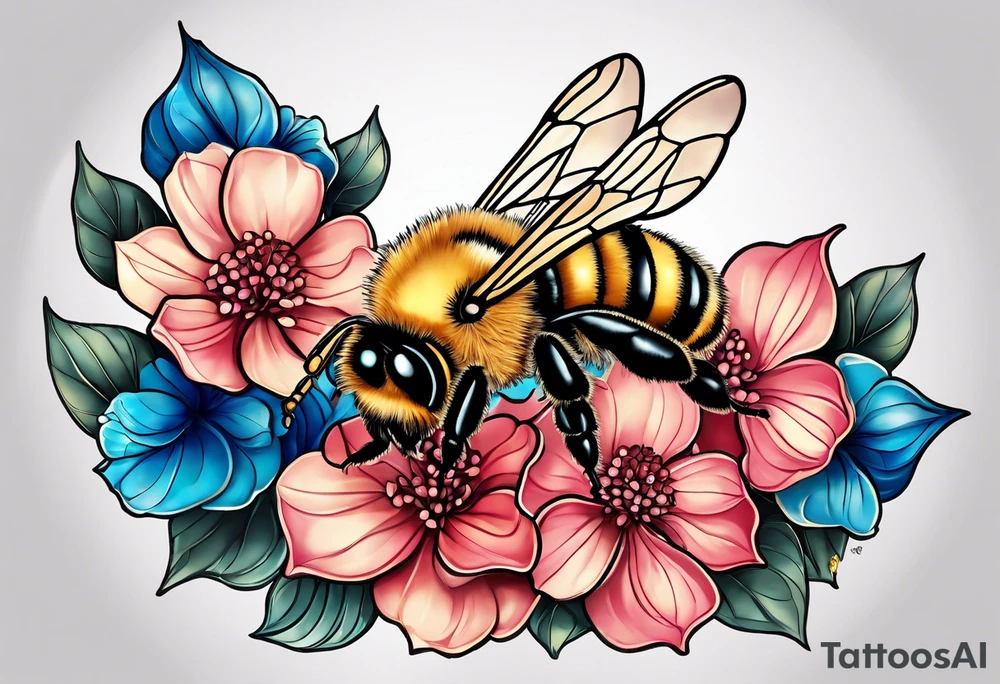 Small tattoo. There’s a hydrangea and a bee but they are not touching. Make the bee smaller than the hydrangea and have the bee off to the side. tattoo idea