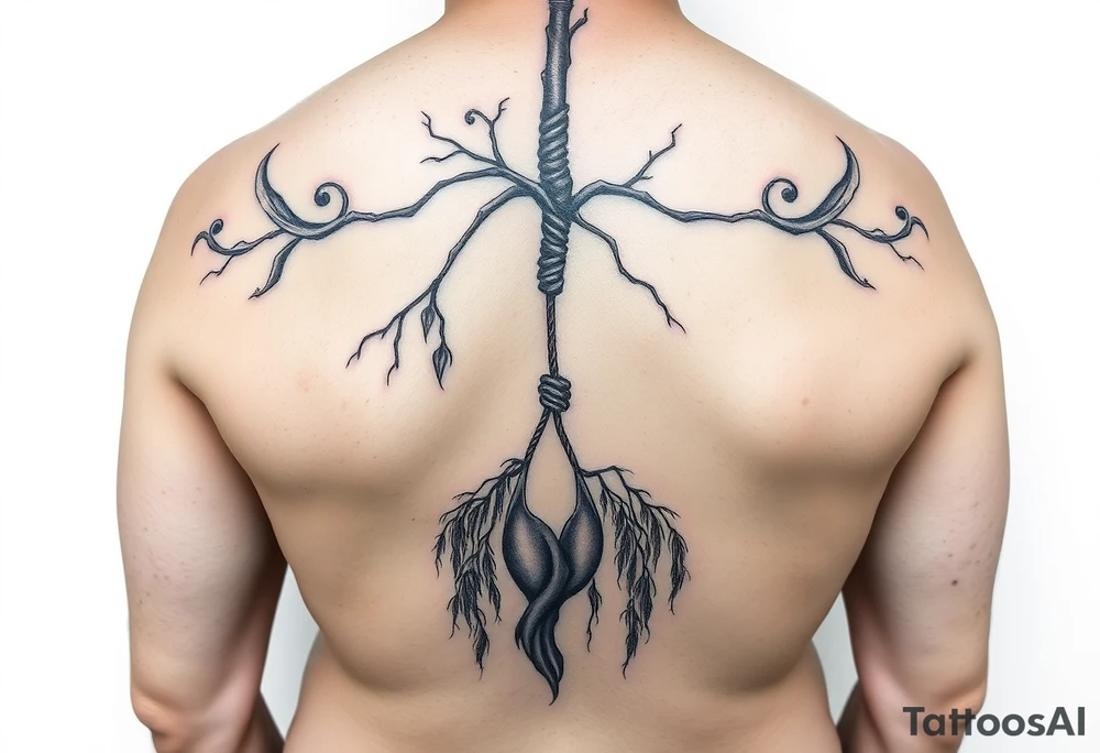 Fat sexy woman hanging with a noose around her neck a weeping willow tree tattoo idea