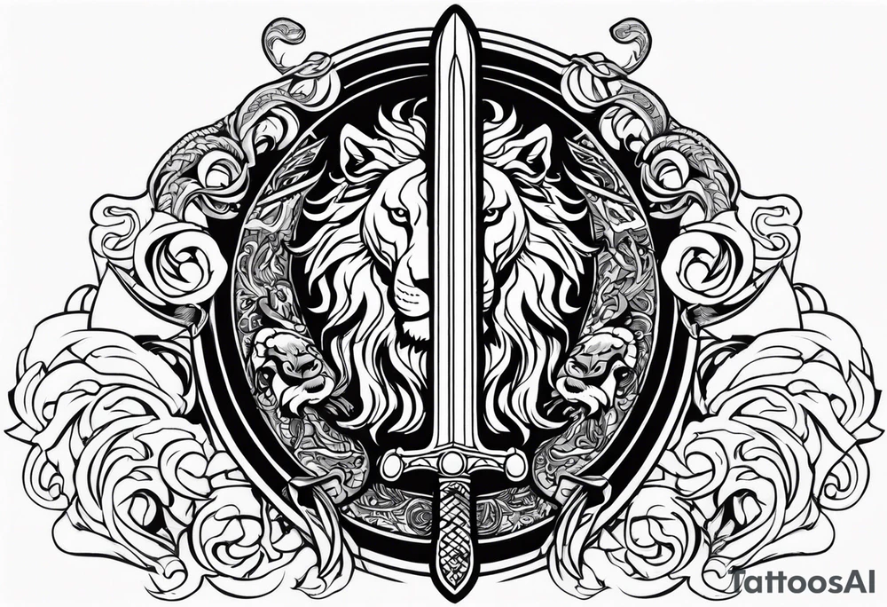 Valhalla sword shield lion dragon tattoo idea