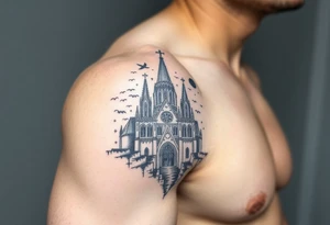 I universe in the shape of a Gothic cathedral tattoo idea