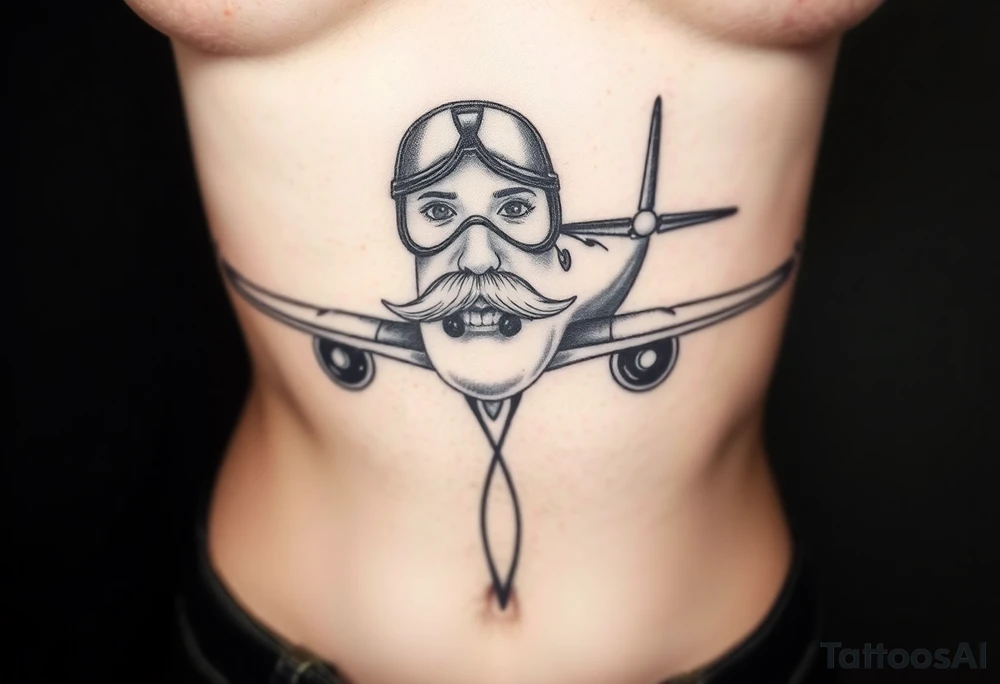 Small airplane an-6 who has moustache on his face tattoo idea