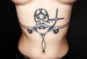 Small airplane an-6 who has moustache on his face tattoo idea