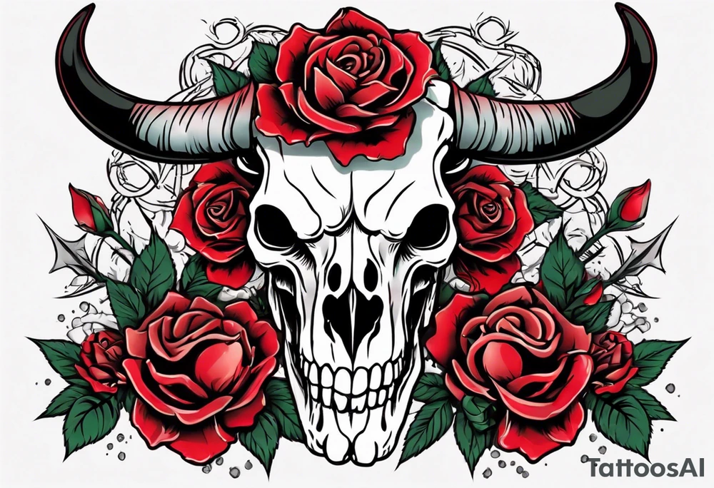 bulls skull with roses tattoo idea