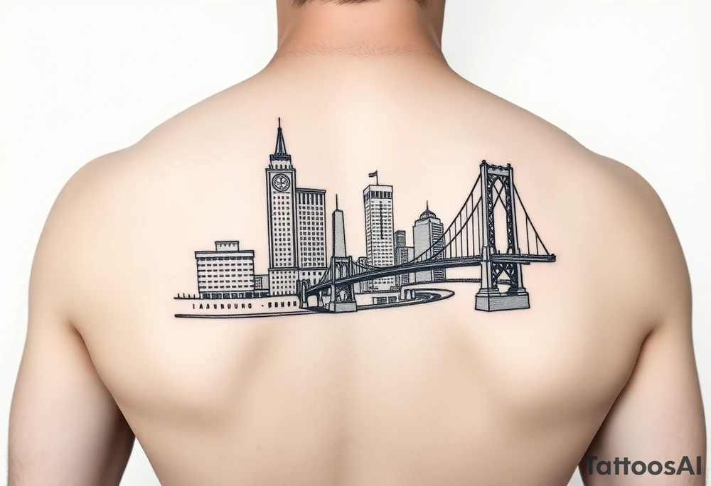 linework tattoo for the pittsburgh full marathon that i can get vertically. include the buildings in pittsburgh and one of the pittsburgh bridges tattoo idea