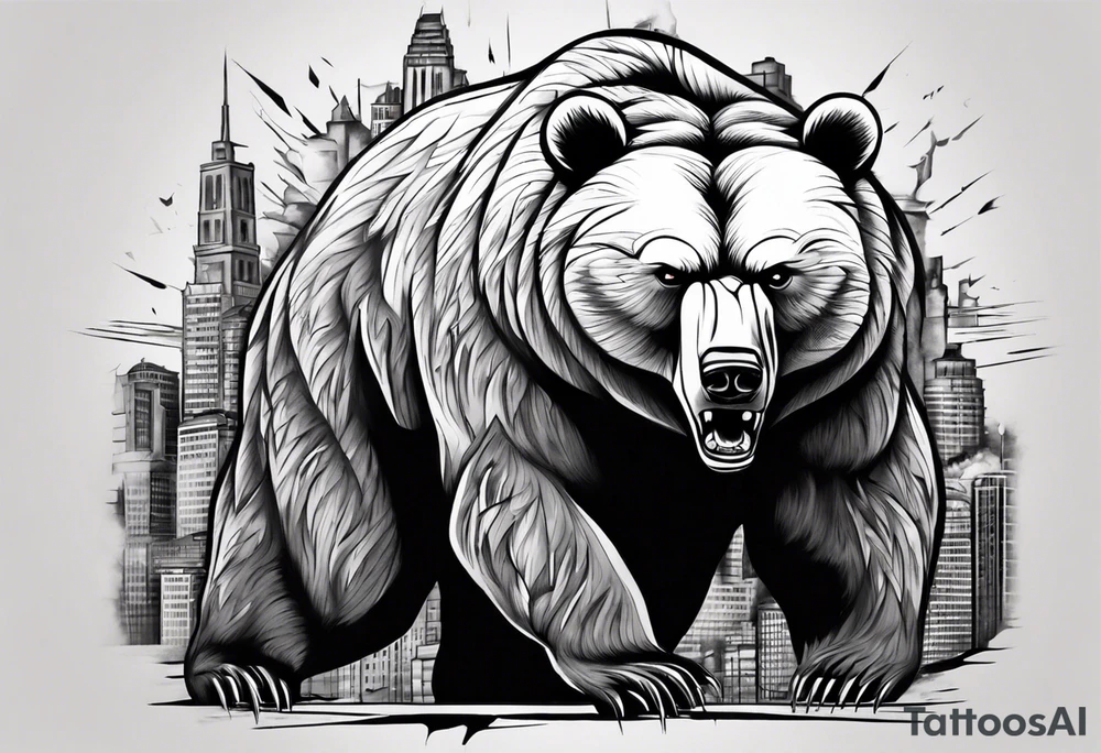 Serious bear coming up behind a city tattoo idea
