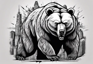 Serious bear coming up behind a city tattoo idea
