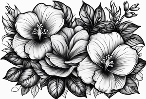 3 violets with greenery with a rose tattoo idea