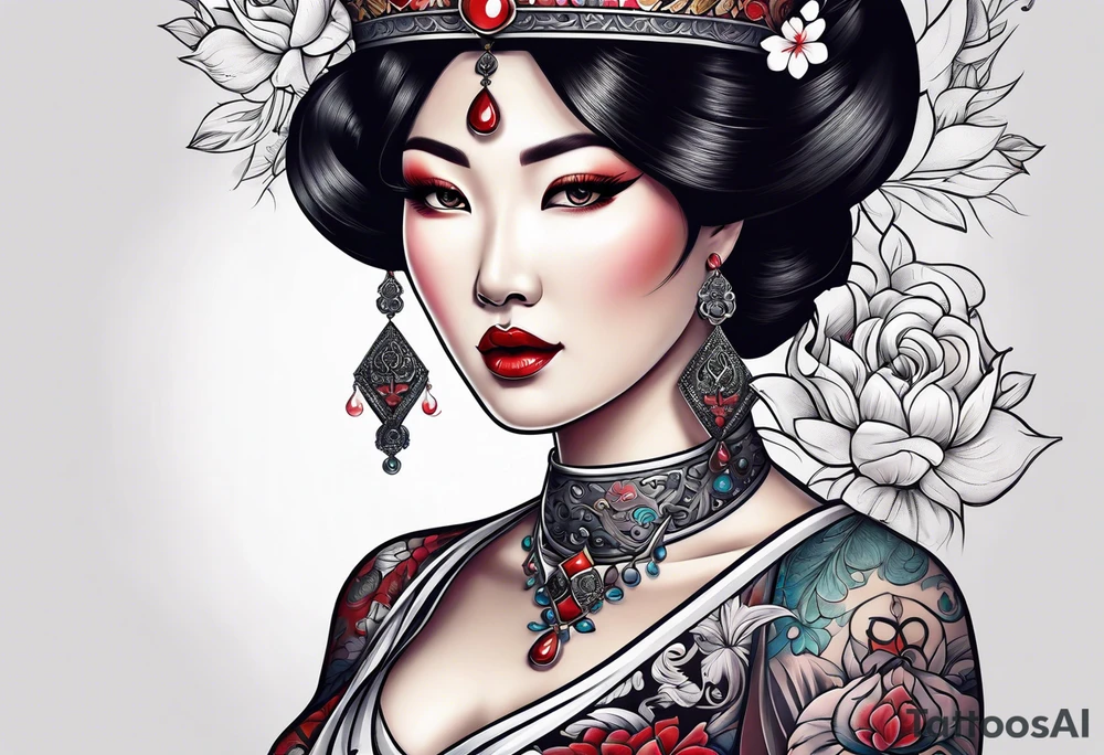 Asian Queen Of Spades sleeve tattoo idea