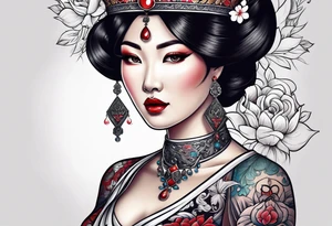 Asian Queen Of Spades sleeve tattoo idea