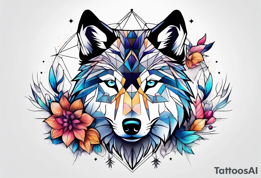 Constellation, animal wolf snow , géométric , flower tattoo idea