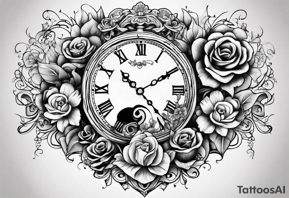 Hour glass and flowers and a heart clock tattoo idea Hour glass and flowers and a heart clock tattoo idea