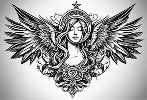 A tattoo with the letters “Lev livet mens du kan” with a small angel tattoo idea
