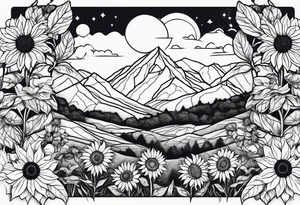 Sunflowers, wild flowers, mountains tattoo idea