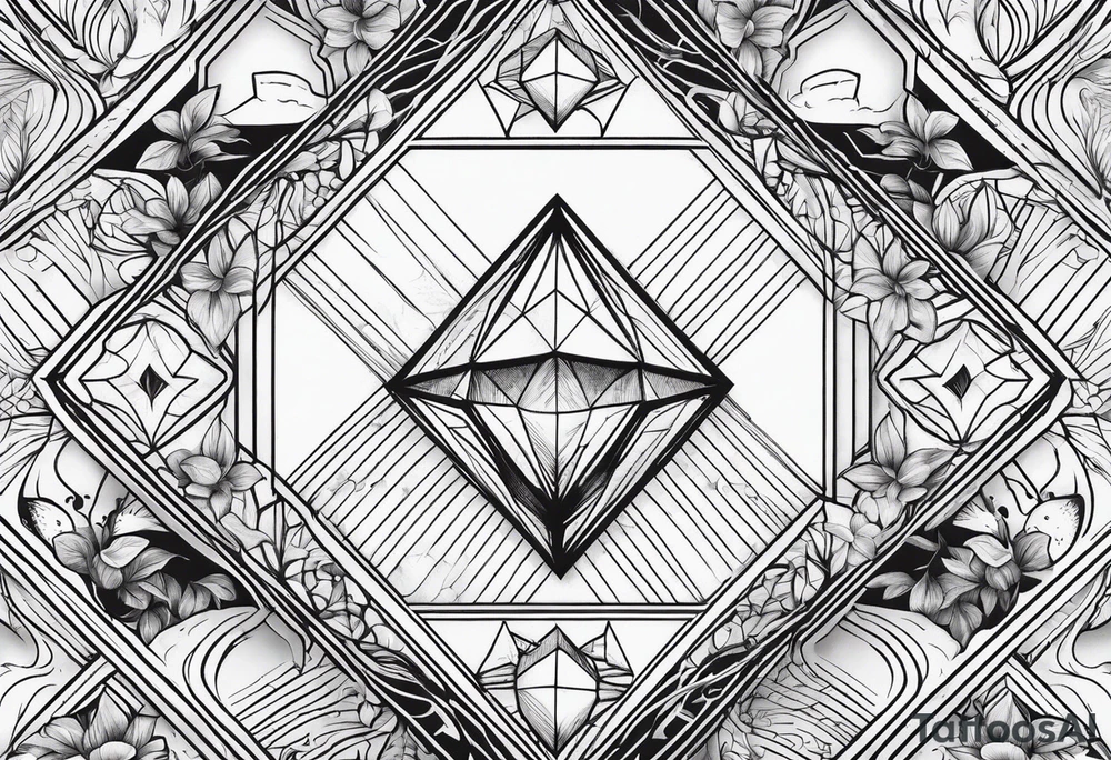 thick line art of space and nature in diamond shape and negative space tattoo idea
