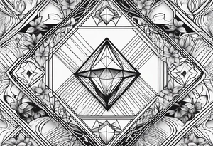 thick line art of space and nature in diamond shape and negative space tattoo idea